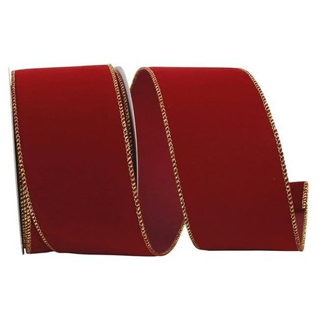 RELIANT RIBBON Reliant Ribbon 92270W-957-40F Value Velvet Wired Edge Ribbon - Scarlet & Gold - 2.5 in. x 10 yards 92270W-957-40F